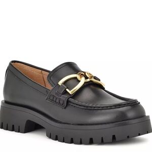Nine West Black and Gold Chunky Gables Loafers